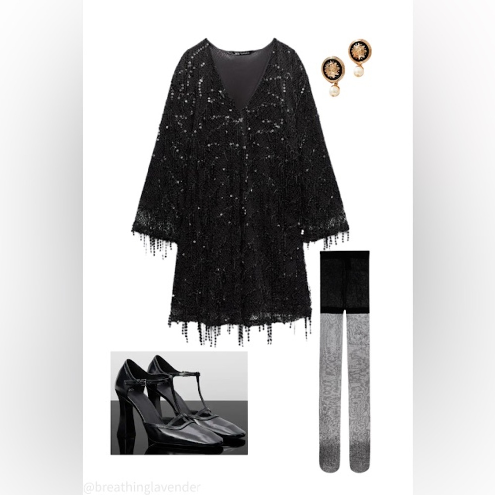 Zara FRINGED SEQUIN MINI DRESS. Black. Size S. New with Tags. - Picture 6 of 10